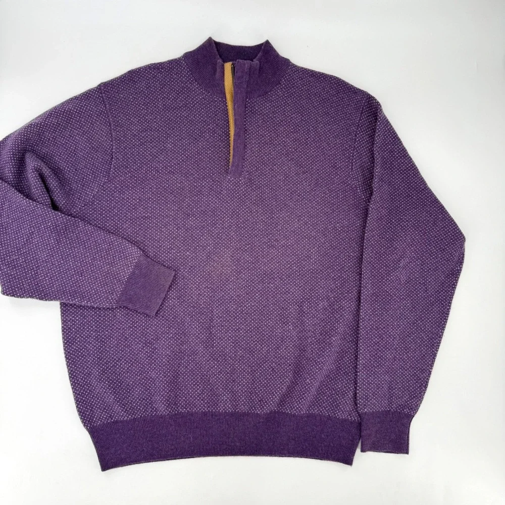 Reserve Patrick James Sweater Mens L Purple NWOT Wool Cashmere Quarter Zip Trim